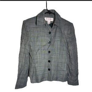 Jones New York Gray/Green Plaid Tailored Button Jacket